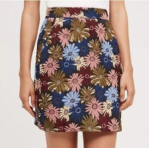 Anthropologie Maeve Kai Floral Jacquard Mini Skirt Size 8 Side Zip Pockets NWT